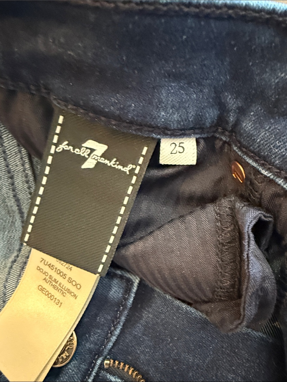 7 For All Mankind Dark Blue Flare Jeans with Contrast Pocket Stitching - Picture 4 of 4